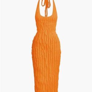 Vibrant Orange Backless Halter Dress
